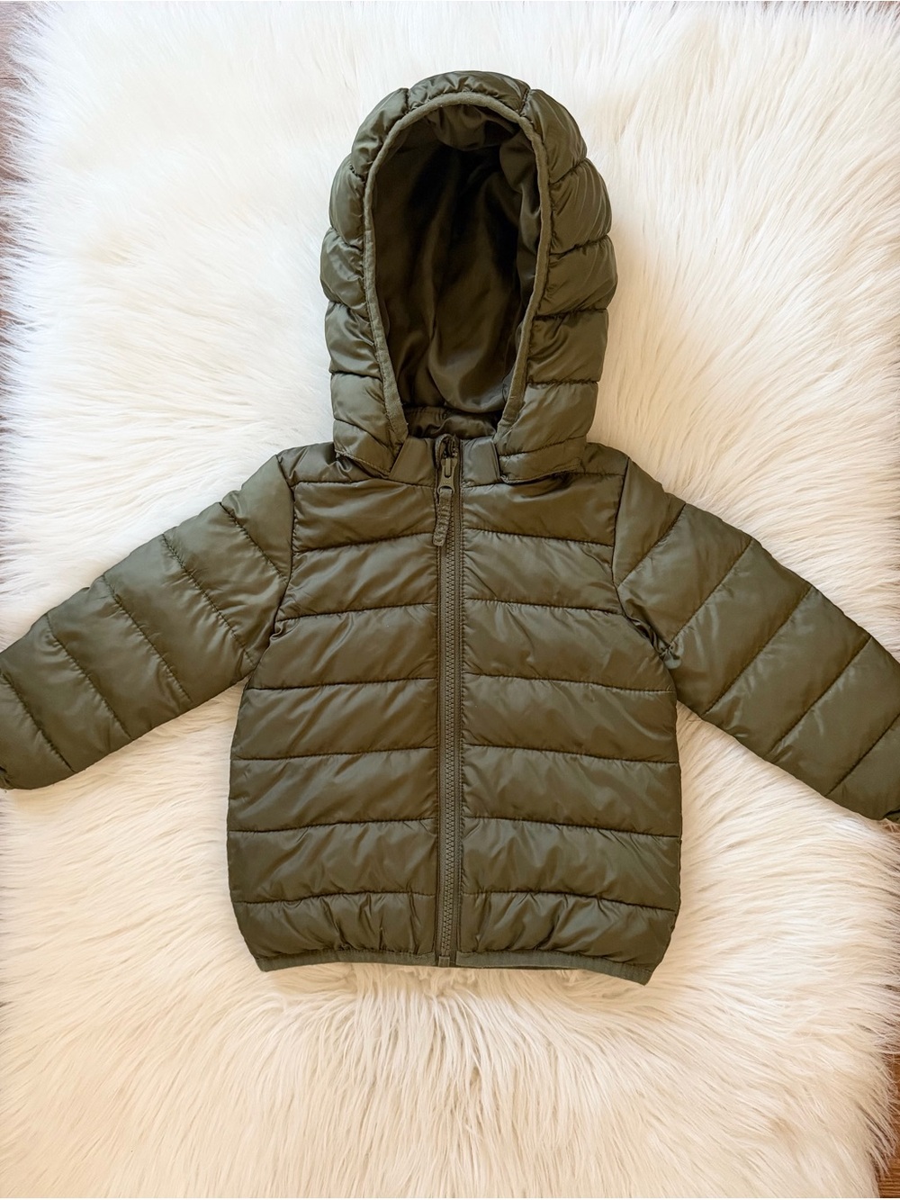H&M Olive Green Quilted Puffer Jacket with Hood